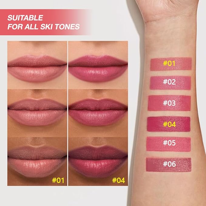 2Pcs Matte Lipstick Crayon Set for Women, Long Lasting Waterproof Velvet Lip Liner Pencil, High Pigment Creamy Lipstick, Longwear Non-Drying Lip Makeup Cruelty-free 24 Hours Original, 01#+04#