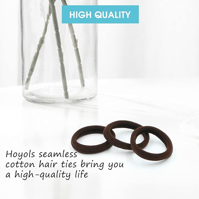 HOYOLS Soft Seamless Hair Ties, Dark Brown Stretch Elastic Ponytail Holders Bands for Women Thick Hair No Slip and Pull No Damage Scrunchies Headbands 100 Pcs (Espresso)
