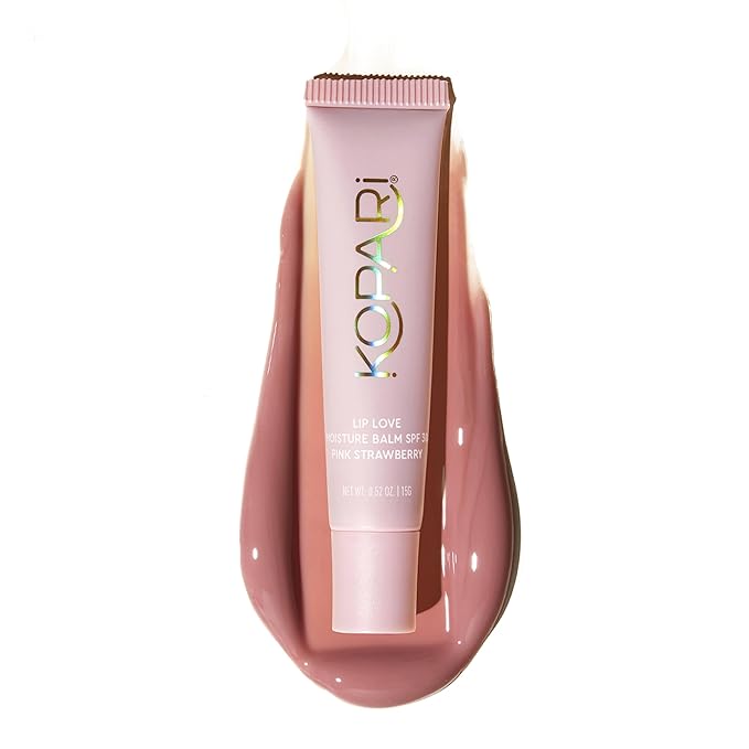 Kopari Lip Love Moisture Balm in Pink Strawberry SPF 30-100% Mineral Zinc Oxide Lip Sunscreen, Ceramide Hydrating Tinted Lip Balm, Clean Vegan & Reef-Friendly, 0.35 oz