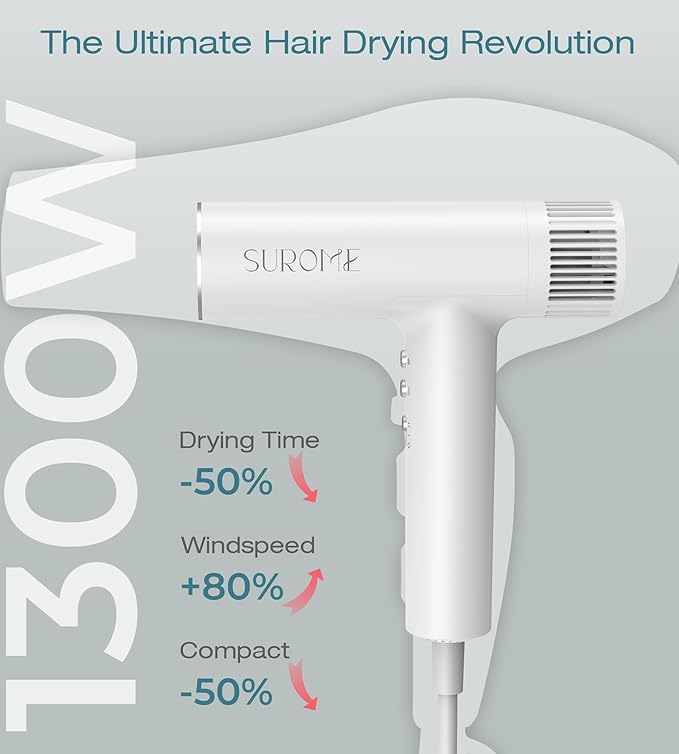 Blow Dryer,110000RPM High-Speed Brushless Motor, Fast-Drying Negative Ions Intelligent Constant Temperature Hair Care Dryers, Professional Hair Dryer with Attachments for Home&Salon (White)