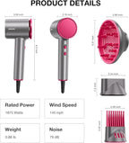 High-Speed Hair Dryer 110,000 RPM, 1875W Ionic & Plasma Blow Dryer with Diffuser, Concentrator & Comb, 550 Million Ionic Hairdryer with Cool Shot, Low-Noise CompactPro Travel & Salon – Gray