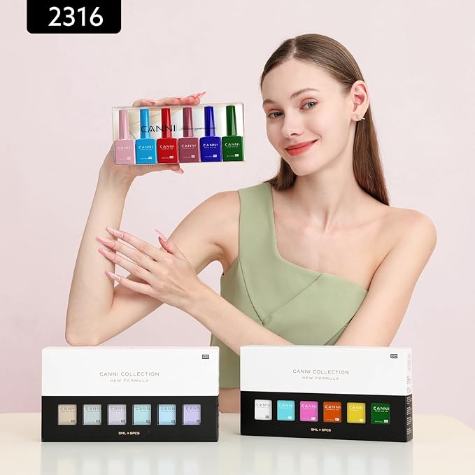 CANNI 6Pcs 9ml Gel Nail Polish Set- Pink Blue Red Deep Emerald Green Light Blue Gel Polish Kit Colors DIY at Home Salon Christmas New Year's Gifts for Girls