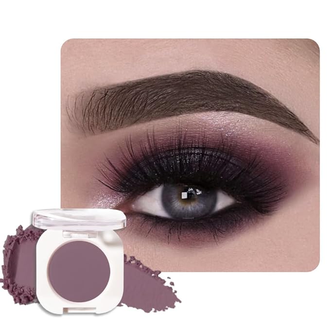 Dark Plum Taupe Single Matte Eyeshadow Makeup, Neutral Powde Eye Shadow for Older Women, Dark Violet Matte Singles Eyeshadow Palette Pigmented Waterproof, Girls Christmas Vegan Eyeshadows Gifts