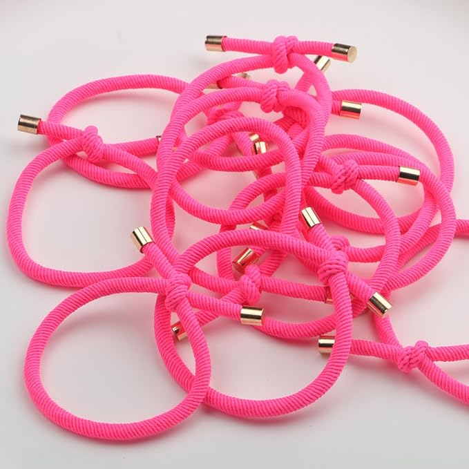 14PCS Hair Tie Elastics Knotted Hair Ties Ponytail Holders for Women Girls Elastic Hair Rubber Bands for Thin Thick Wavy Curly Straight Long Hair (Neon Pink)