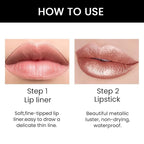 2-in-1 Brown Lip Liner & Lipstick Set Kit for Women, Metallic Lips Kit with Lip Liner Lip Stains Long Lasting Waterproof 24 Hour Lipstick and Lip Liners Combo Lipliners Pencil Set 18