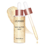 UCANBE Hydrating Body Shimmer Face Glitter Highlighter Makeup Liquid Glow Lotion for Women Holographic Luminizer for Hair for Valentine's Day Gifts (Champagne Gold - 01)