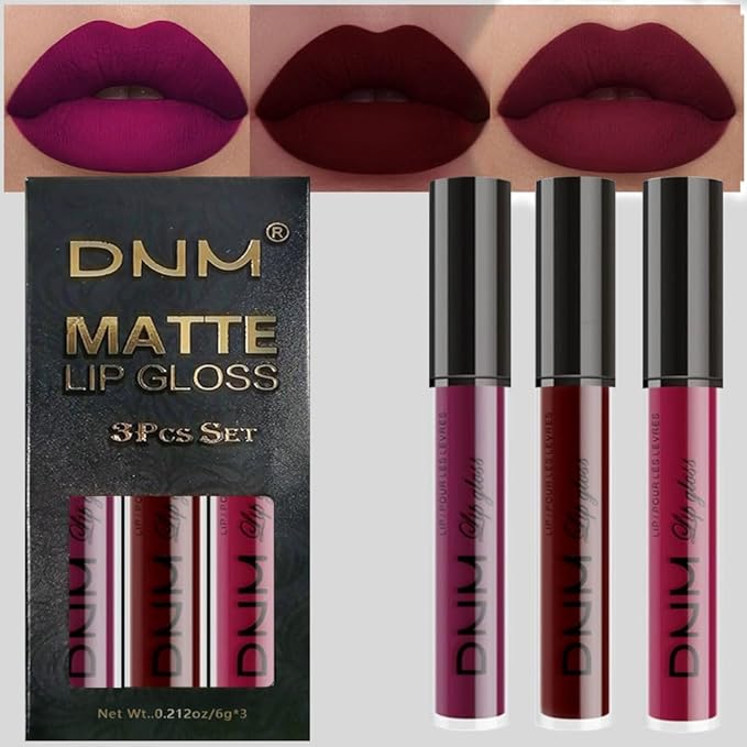 evpct 3Pcs Dark Red Purple Plum Matte Liquid Lipstick Sets for Women Matte Lip Stain Long Lasting Waterproof, Burgundy Blood Blue Red lipstick, Black Cherry Maroon Gothic 24 Hours Magic Lipsticks