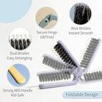 Uffy MiniPop Travel Hair Brush – Mini Folding Boar Bristles for Women, Men & Kids | Kid-Friendly Portable Purse Brush for Wet & Dry Hair, Curly or Straight | Pocket-Size Detangler – Lavender