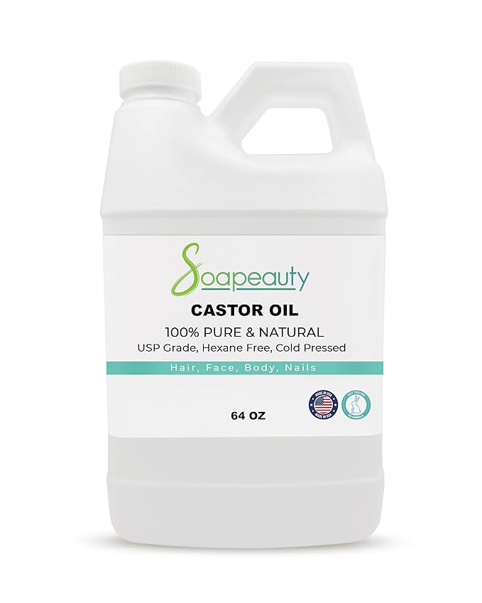 Soapeauty Cold Pressed Castor Oil |100% Pure Natural USP Grade Promotes Healthy Skin & Hair | Hexane Free | Thickens Eyebrows & Lengthens Eyelashes | 64 fl oz