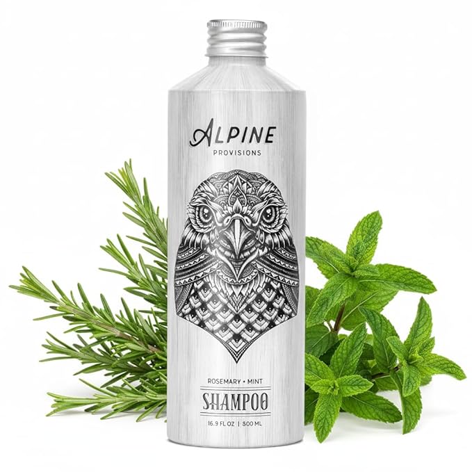 Alpine Provisions Natural & Organic Shampoo with Rosemary & Mint – Plant-Based Shampoo for Men & Women with Aloe Vera, Jojoba & Essential Oils – Sulfate-Free, Vegan, Hydrating Hair Repair – 16.9 fl oz