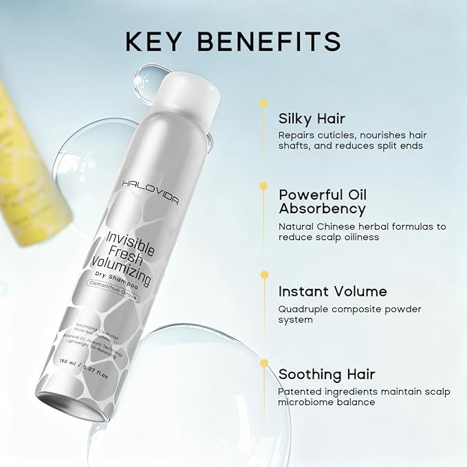 HALOVIDA Dry Shampoo for Women, Dry Shampoo Spray for All Hair Leaves No White Residue, Absorb Oils, Volumizing & Refresh Hair for 72 Hours, 5.07 Fl Oz (Osmanthus Grove)