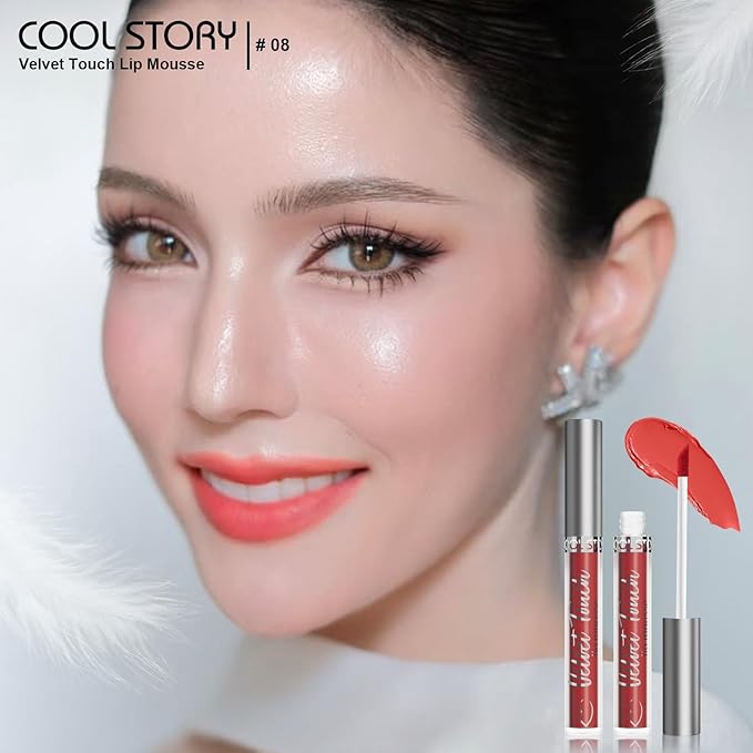 COOL STORY Velvet Lip Stain Mousse, Lip Tint Long-Lasting Waterproof Matte Finish (08)