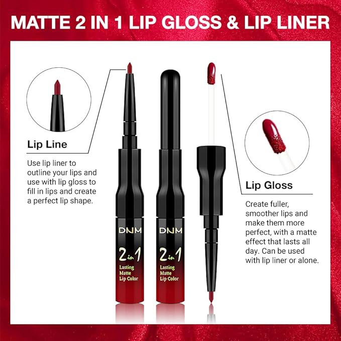 evpct 1Pcs Fire Bright Red Matte Lip Liner & Liquid Lipstick Stain Makeup Set for Women, Red Lip Liner Stain Long Lasting Waterproof Smudge Proof, Cruelty Free Lip Stick Makeup 24 hours originales, 64