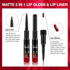 evpct 1Pcs Fire Bright Red Matte Lip Liner & Liquid Lipstick Stain Makeup Set for Women, Red Lip Liner Stain Long Lasting Waterproof Smudge Proof, Cruelty Free Lip Stick Makeup 24 hours originales, 64