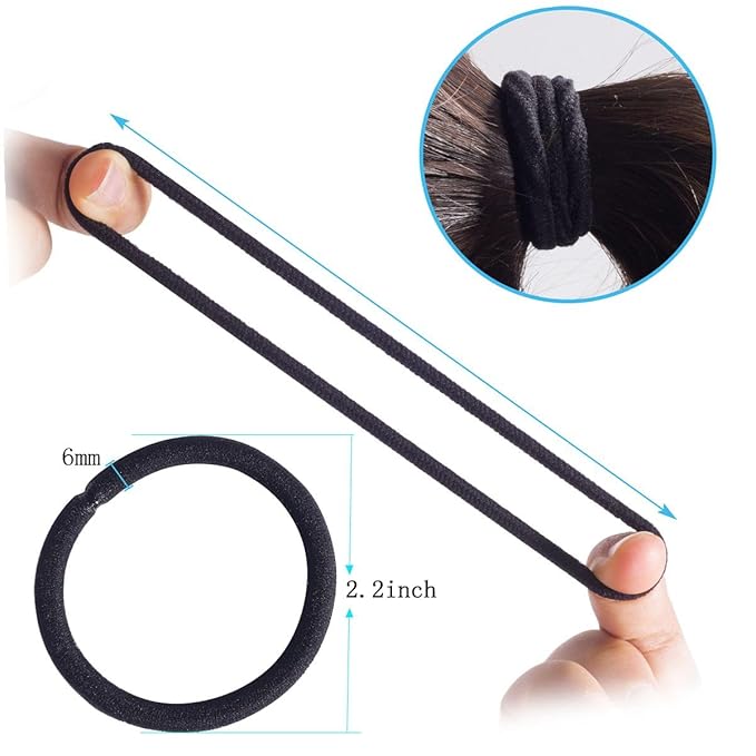 6MM Womens Elastics Hair Tie, 80 Pieces Black for Thick and Curly Hair Ponytail Holders Hair Elastic Band for Women or Men