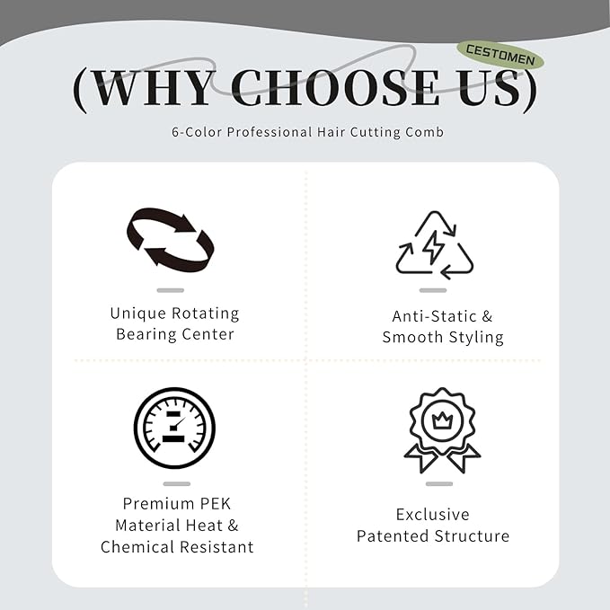 Professional Hair Cutting Comb - Rotatable Design Fine Tooth Barber Combs Anti-Static Styling Comb for Women and Men All Hair Types (White)