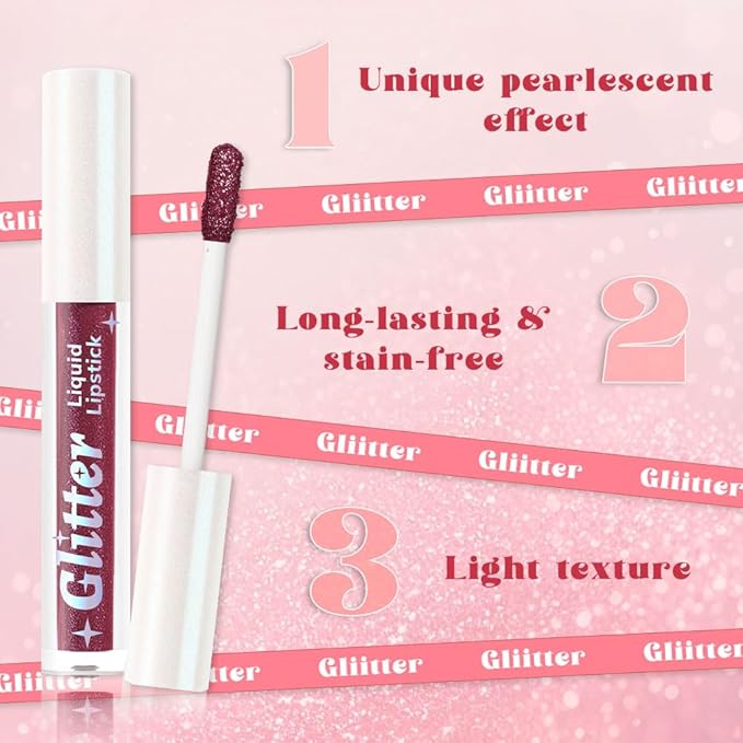 AMY'S DIARY Plum Wine Shimmer Liquid Lipstick, Shimmer Metallic Lip Gloss, Long-Lasting Waterproof Lip Color, High Shine Sparkle Makeup,Lip makeup for woman (#11)