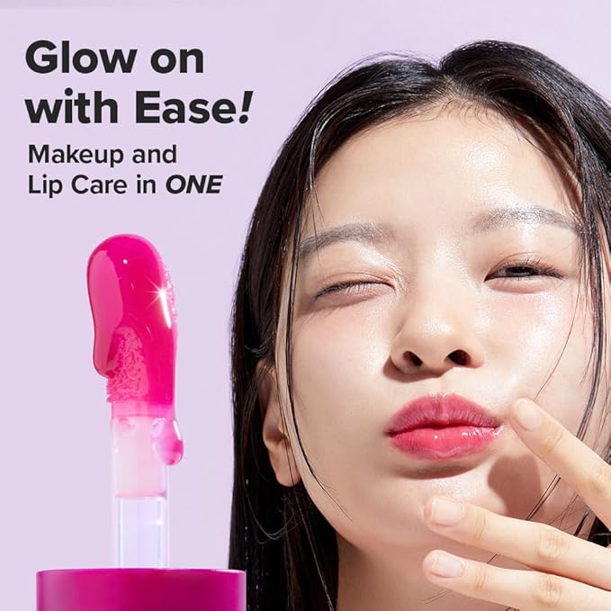 I DEW CARE Lip Gloss - Glow Easy Raspberry | Jojoba Seed Oil, Vitamin C, Pigmented Glossy Stain, Hydrating, Korean Makeup, Pink Color, Moisturizing, Nourishing, 0.12 FL Oz