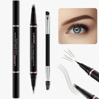 LAVONE Eyebrow Pencil Makeup Kit Waterproof 2-IN-1 Microblading Pen/Pomade Eyeliner and Dual-ended Brush, Brow Pencil Kit for Natural Eyebrows, Dark Brown