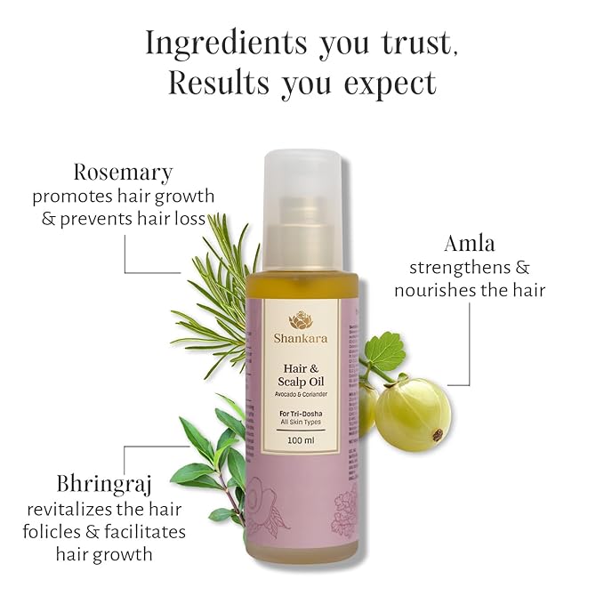 Shankara Hair and Scalp Oil for Women and Men with Avocado, Alma, Lavender, and Vitamin-E – Perfect Organic Hair oil for Hair Growth, Conditioning Damaged Hair, and Treating Scalp (100ml)