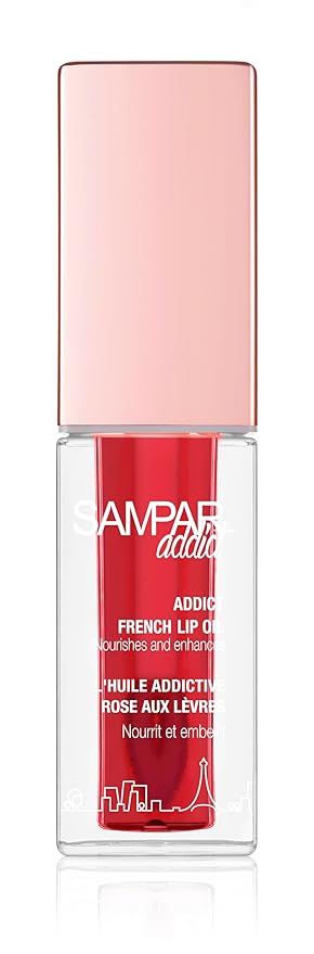 Sampar French Lip Oil - Hibiscus Flavor - 0.15fl oz - Nourishing Lip Care - Hydrating & Glossy Finish - Soothes Dry Lips - High Shine Lip Oil - Soft & Smooth Lips - for Lip Moisturization