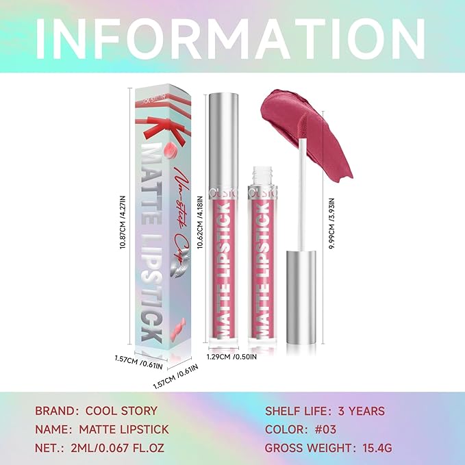 COOL STORY Matte Lip Stain Tint Highly Pigmented Color Long-Lasting Waterproof Berry Kiss (03)