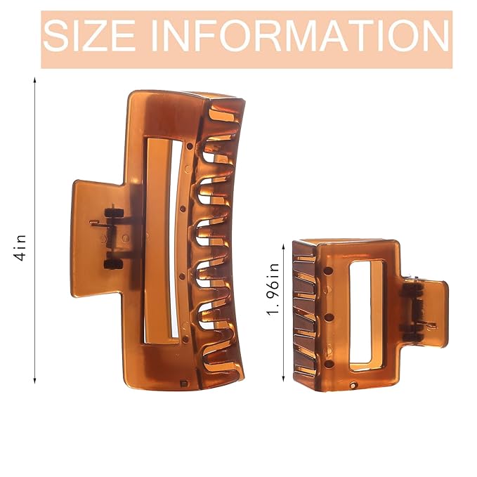 12 Pack Square Claw Clips, Big and Small Neutral Rectangle Hair Claw Clips, Non-slip Matte Large Hair Clips for Women,Strong Hold jaw clip for Thick Thin Hair (clear Jelly colour)