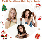 Travel Hair Dryer Brush, Double Voltage 100–240V 4-in-1 Hot Air Brush with 3 Heat & 2 Speed Settings for Drying, Straightening, Curling & Volumizing, Mini Ionic Thermal Blow Dryer Brush for Women