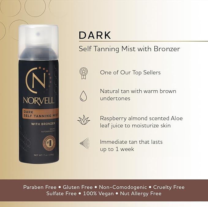 Norvell Professional Sunless Self Tanner Mist 7 fl oz – Airbrush Spray Self Tanning Solution with Bronzer for Instant Sun Kissed Glow, Natural Looking Fake Tan, Streak Free, Long Lasting Color