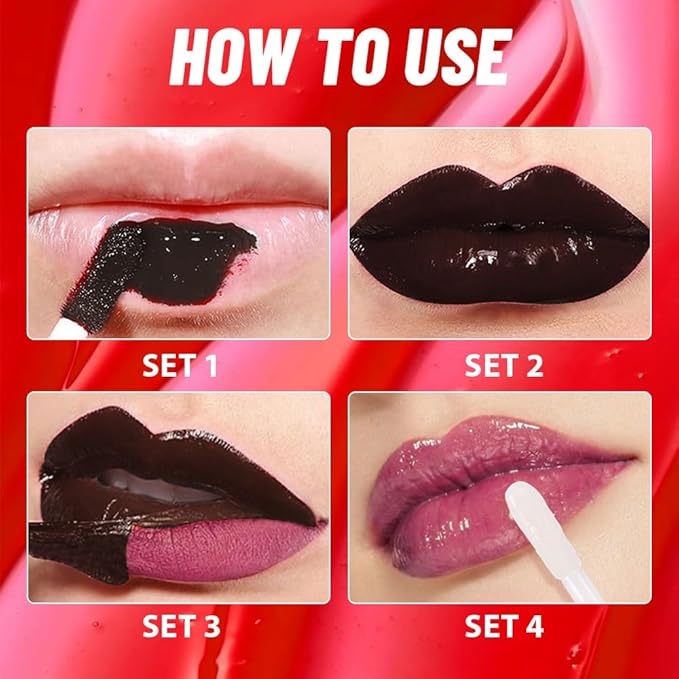Berry Purple Lip Stain Peel off Lip Oil Dual Ended Combo Set, 2 in 1 Lips Liner Stain Oil Peel off Long Lasting Waterproof, High Pigmented Flawless Lips Tint Stick Not Faded Vegan & Cruelty-free 05#