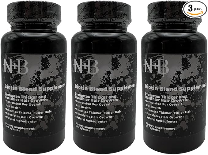 Nicole + Brizee N+B Hair Growth Vitamins - with Biotin, Vitamin C, Zinc, and Vitamin B12 - Natural-Based Hair Care Formula - Made in The USA - (30 Day Supply)(3-Pack)