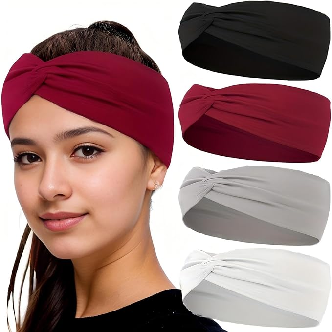 12 Pcs Stretchy Sport Headbands for Women,Absorbed Sport Headband Soft Twist Knotted Headbands for Yoga, Workout Daily Life