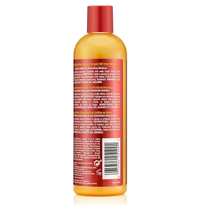 Creme of Nature Sulfate-Free Moisture & Shine Shampoo, Gently Cleanses, Hydrates & Detangles, 100% Pure Argan Oil from Morocco, Gift for Women, 12 fl oz