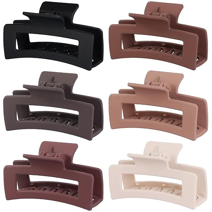 3.5 Inch Medium Hair Claw Clips 6 Pack Hair Clips for Women Square Rectangle Claw for Hair Banana Jaw Clips Hair Accessories for Girls -Brown Scarlet
