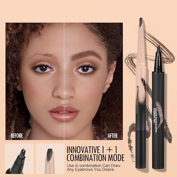 Eyebrow Pen,Eyebrow Pencils Set for Women with machete Eyebrow Pencil,Liquid Square Angled Eyebrow Brush and Eyebrow Brush,Waterproof Eyebrow Pencil Create Full,Natural Hair-Like Brows, Black（2 pcs）