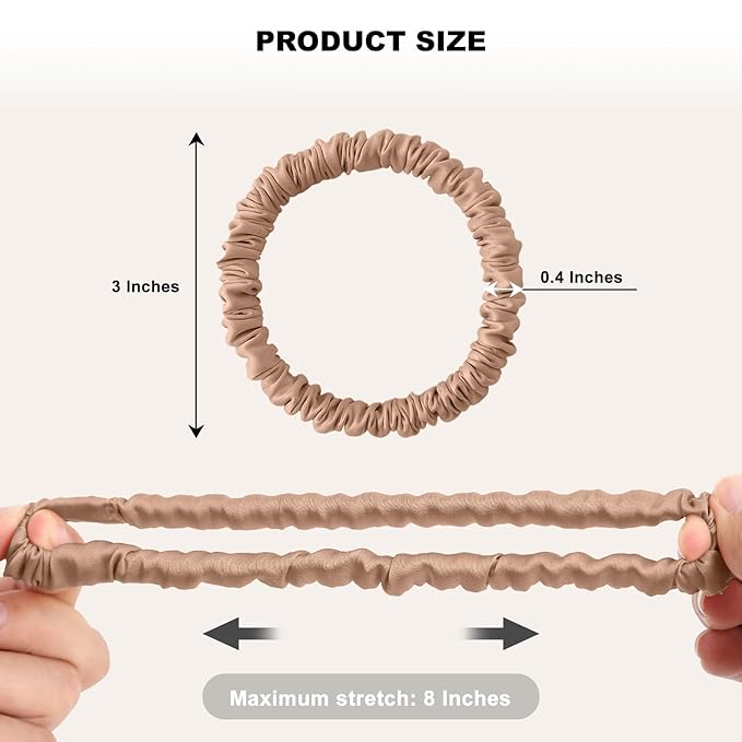 8Pcs Silk Scrunchies Hair Ties for Women & Girls, Mulberry Silk Scrunchies No-Damage Thin Satin Ponytail Holders for Hair Care(Clolor 07)