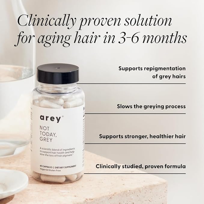 Arey Not Today, Grey Daily Hair Supplement for Women & Men | Slows Grey Hair Growth & Repigment in 3-6 Months | Promotes Healthier, Thicker Hair | Biotin, B +D Vitamins | Vegan & Gluten Free (1 Month)