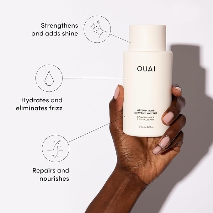 OUAI Medium Hair Bundle - Anti-Frizz Crème, Shampoo, and Conditioner (3 Count: 6 Oz/ 10 Oz/ 10 Oz)