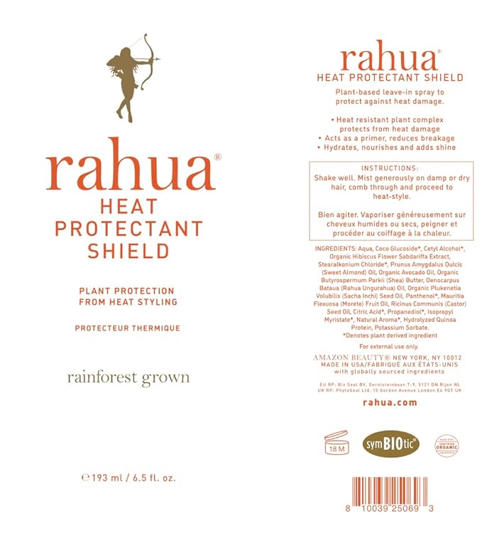 Rahua Heat Protectant Shield Spray, Vegan Lightweight Heat Protection for All Hair Types, Thermal Styling Primer, Morete & Hibiscus, Shea & Quinoa, Tropical Guava & Coconut Scent, 6.5 Fl Oz