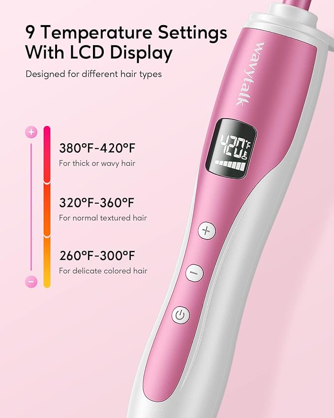 Wavytalk 3/8 Inch Small Curling Wand, Wand Curling Iron for Short & Long Hair, Ceramic Barrel with Adjustable Temperature, Heat Resistant Glove Included (Rose Pink)
