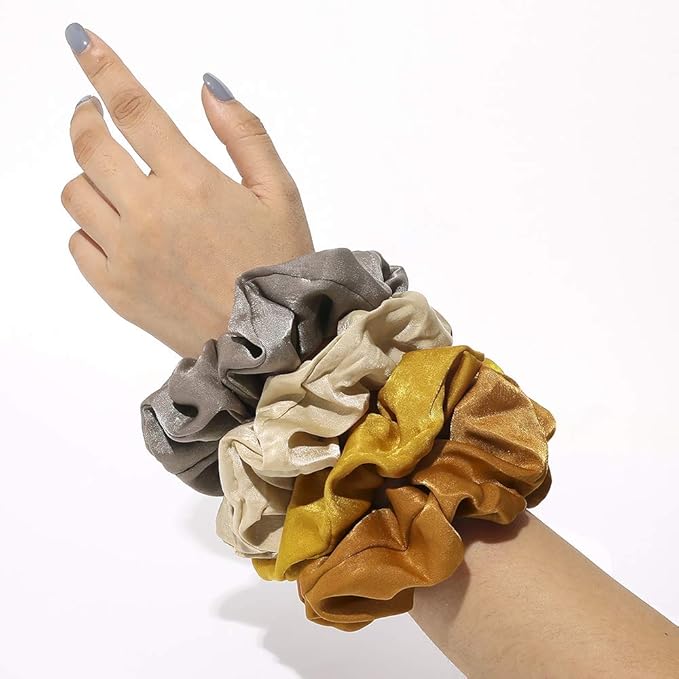 Silk Satin Scrunchies Women Hair Ties - Ivyu Big Scrunchy Ponytail Holder No Crease Hair Bands Soft Elastic No Hurt Your Hair for Vsco Girl Women Beige Gray Dard Yellow Light Yellow