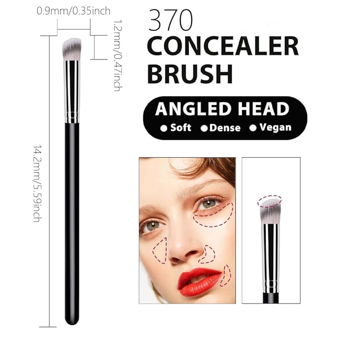 2Pcs Concealer Brush Set, Dense Mini Angled Kabuki Makeup Brush for Blending Under Eye Concealer, Detailed Nose Contour Setting Powder, Foundation & Eyeshadow, 270+370