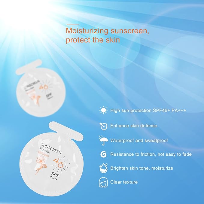 Pack of 20 Sunscreen, SPF46 PA+++ Moisturizing Sunscreen,3ml Face & Body Sunblock, Moisturizing Sunscreen for Most of Skins Portable Resist Water Sunscreen for Sport