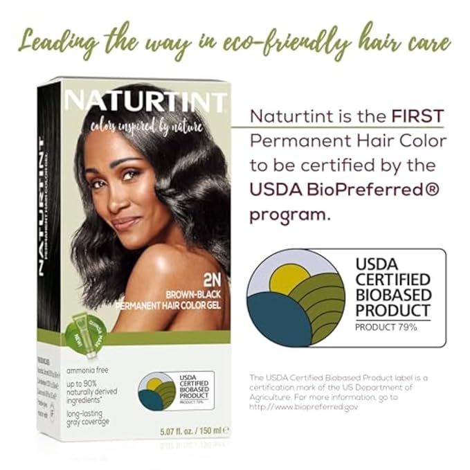 Naturtint 2N Brown Black Permanent Hair Color (Pack of 1), Ammonia Free, Vegan, Cruelty Free, up to 100% Gray Coverage, Long Lasting Results (Packaging may vary)