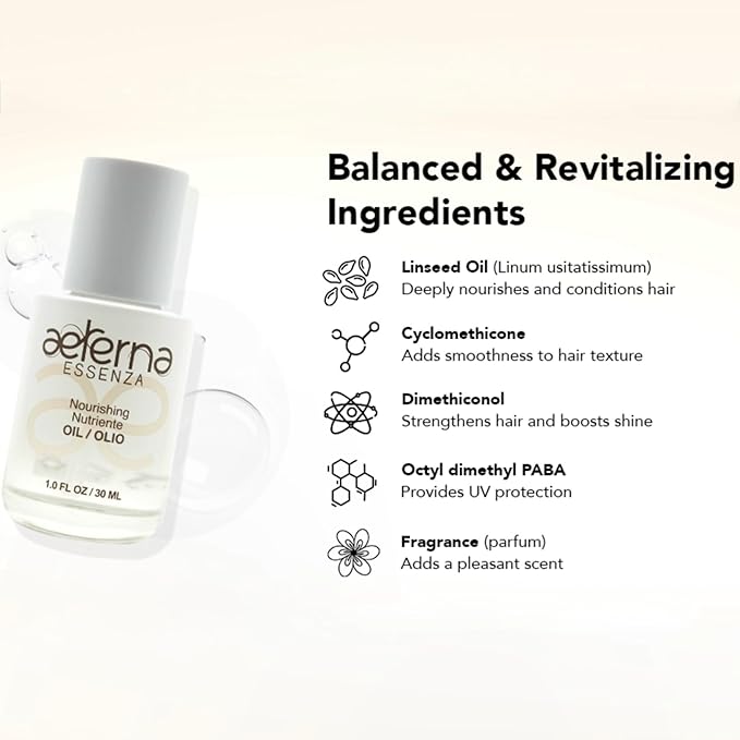 Aeterna ESSENZA - Nourishing Hair Oil with Linseed & UV Protection - Lightweight, Non-Greasy Formula - Sulfates, Parabens & Silicones Free | For All Hair Types - 30 ml