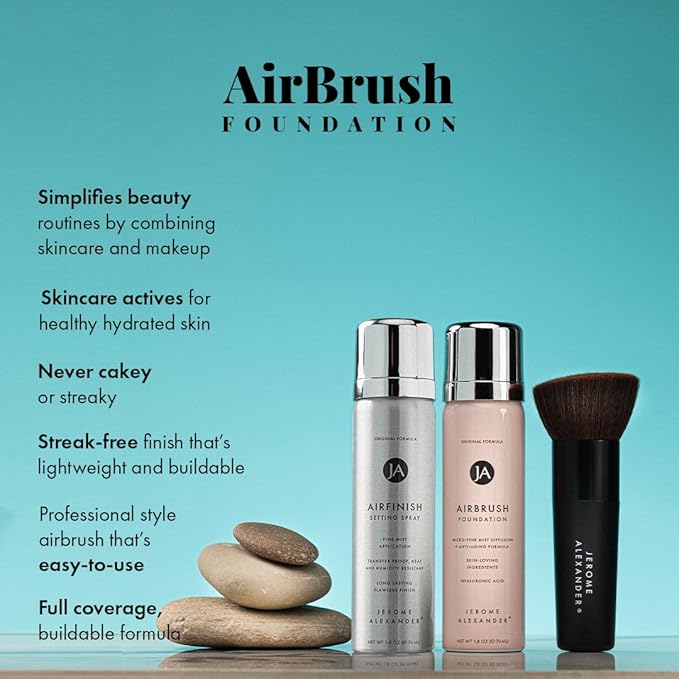 MagicMinerals AirBrush Foundation Set by Jerome Alexander – 3pc Set Includes AirFinish, Foundation and Kabuki Brush - Spray Makeup with Anti-aging Ingredients for Smooth Radiant Skin (Warm Medium)