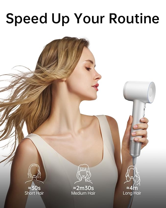 Laifen Swift Special Hair Dryer, High Speed 200M Ionic Blow Dryer with 110, 000 RPM Brushless Motor for Fast Drying, Low Noise, Hairdryer with Magnetic Nozzles
