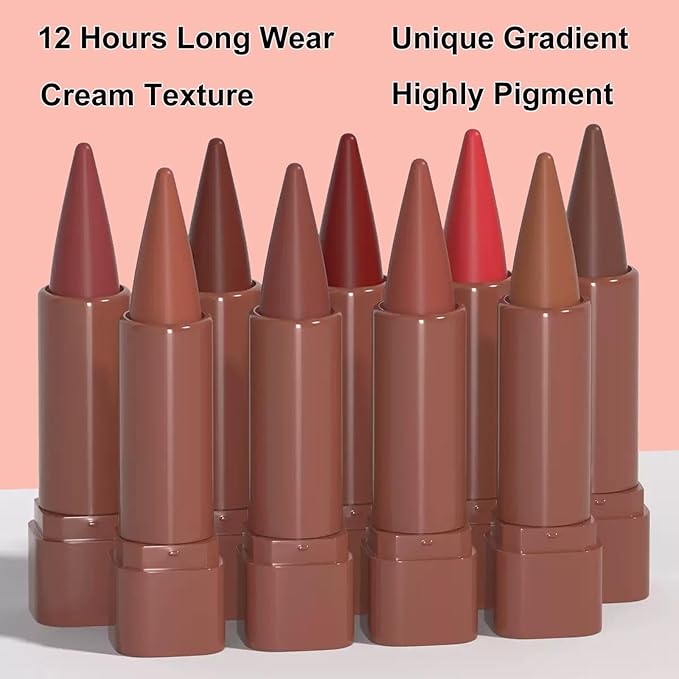 2-in-1 Gradient Brown Lip Liner & Lipstick, Dark Brown Waterproof Long Lasting Matte Lip Liner Pencil, Makeup Smudge proof lip liner with Cone Tip (01#-Warm Brown)