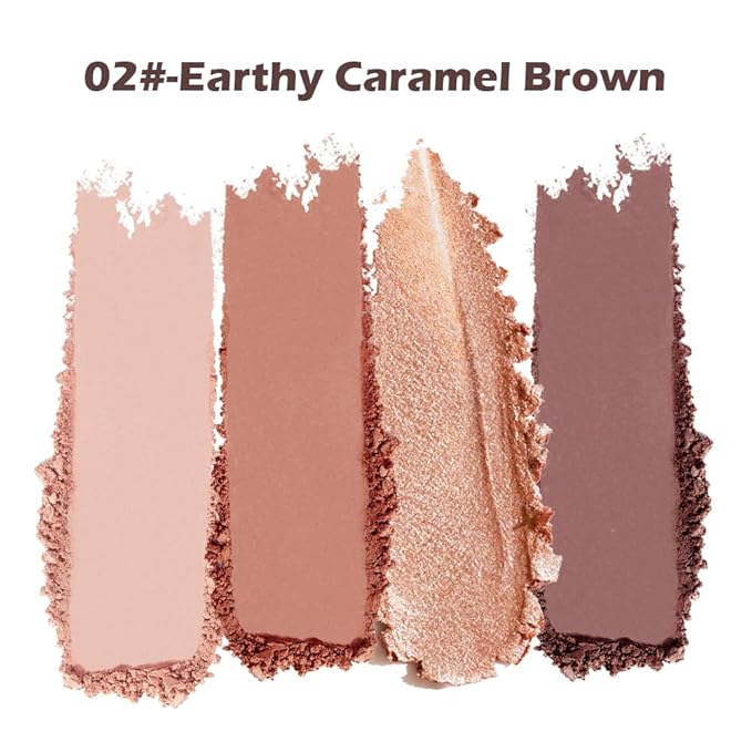 Nude Eyeshadow Palette 4 Colors, Caramel Brown Neutral Matte Glitter Eye Shadow Quad, High Pigment Long-Wear Non-Fallout Texture, Easy-Blend Daily Makeup Palette for Office & Natural Looks, 2#