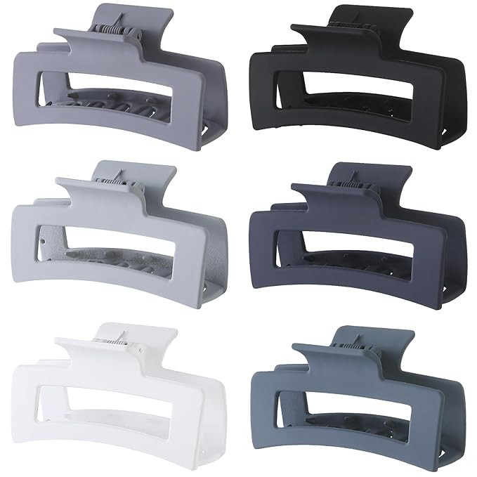 6 Pack Hair Clips, 3.5 Inch Medium Hair Claw Clips for Women and Girls - Grey